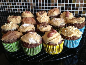 Choc Banana Muffins with Peanut Butter Frosting